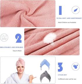 img 2 attached to Pack of 3 Microfiber Hair Towel Wraps for Women - Quick Drying Hair Turban, Anti-Frizz Towels for Curly, Long & Thick Hair - Ultra Absorbent