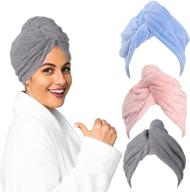 pack of 3 microfiber hair towel wraps for women - quick drying hair turban, anti-frizz towels for curly, long & thick hair - ultra absorbent logo