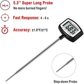 img 1 attached to 🌡️ KTKUDY Large LCD Meat Thermometer - 5.3 Inches Extra Long Probe - Digital Cooking Thermometer with Instant Read Sensor and Clip for Kitchen BBQ Grilling Smoker Meat Liquids Candy and Food Temperature