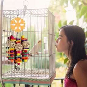 img 3 attached to Игрушки для попугаев Coppthinktu - колокольчики и разноцветные деревянные бусины - игрушка для ара, африканского серого попугая, кокату и амазонки