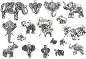 img 4 attached to 🐘 Kinteshun Elephant Charm Pendant Connector Set for DIY Jewelry Making - 17pcs in Antique Silver Tone