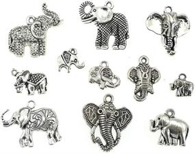 img 1 attached to 🐘 Kinteshun Elephant Charm Pendant Connector Set for DIY Jewelry Making - 17pcs in Antique Silver Tone