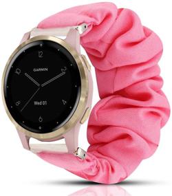 img 3 attached to Blueshaw Fabric Elastic Scrunchie: Compatible Garmin vivoactive 4S Band for Stylish Women - Pink