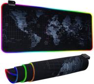 rgb gaming mouse pad, world map design - large extended mousepad with ultra bright led light, 12 lighting rainbow modes, water resistance, non-slip rubber base keyboard pad mat, 31.5 x12 inch logo