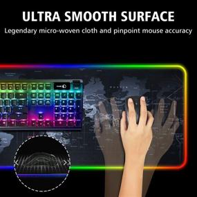 img 2 attached to RGB Gaming Mouse Pad, World Map Design - Large Extended Mousepad with Ultra Bright LED Light, 12 Lighting Rainbow Modes, Water Resistance, Non-Slip Rubber Base Keyboard Pad Mat, 31.5 X12 inch