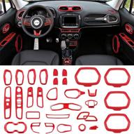 🚗 red car interior accessories cover trim for jeep renegade 2015-2021 - air conditioning vent decoration, door speaker, water cup holder, headlight switch, window lift button covers logo