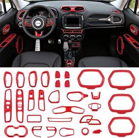 img 4 attached to 🚗 Red Car Interior Accessories Cover Trim for Jeep Renegade 2015-2021 - Air Conditioning Vent Decoration, Door Speaker, Water Cup Holder, Headlight Switch, Window Lift Button Covers