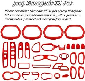 img 2 attached to 🚗 Red Car Interior Accessories Cover Trim for Jeep Renegade 2015-2021 - Air Conditioning Vent Decoration, Door Speaker, Water Cup Holder, Headlight Switch, Window Lift Button Covers