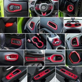 img 3 attached to 🚗 Red Car Interior Accessories Cover Trim for Jeep Renegade 2015-2021 - Air Conditioning Vent Decoration, Door Speaker, Water Cup Holder, Headlight Switch, Window Lift Button Covers