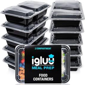 img 4 attached to 🍱 Igluu Meal Prep Containers [10 Pack] 2 Compartment with Airtight Lids - Plastic Food Storage Bento Box - BPA Free - Reusable Lunch Boxes - Microwave, Freezer, Dishwasher Safe (30 oz)