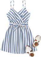 👗 soly hux girl's striped spaghetti strap surplice v neck short dress with belt logo