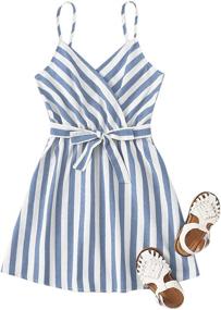 img 4 attached to 👗 SOLY HUX Girl's Striped Spaghetti Strap Surplice V Neck Short Dress with Belt