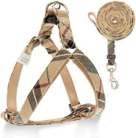 img 4 attached to Adjustable Plaid Step-In Puppy Harness and Leash Set - 🐾 Ideal No-Pull Dog Harness for Small to Medium Dogs and Cats