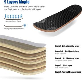 img 1 attached to 🛹 High-Quality Maple Wooden 9-Layer Skateboard- 31''x7.8'', Supports up to 330lbs- Ideal for Adults, Teens, Kids- Double Kick Concave Deck - Perfect Gift for Beginners, Boys, Girls, Teenagers