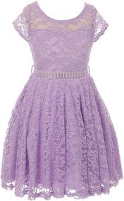 img 4 attached to 👗 Stylish Cap Sleeve Lace Skater Dress with Stone Belt for Little Flower Girls