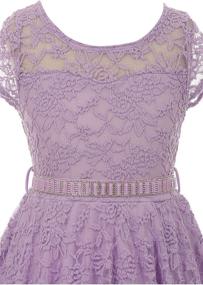 img 3 attached to 👗 Stylish Cap Sleeve Lace Skater Dress with Stone Belt for Little Flower Girls