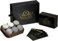 🥃 premium handcrafted round whiskey chilling stones set - the original rocks - 6 granite sipping rocks - whiskey trivia quiz gift: 100 q&a, fun fact stories & more! ideal for whiskey enthusiasts, perfect gift! logo