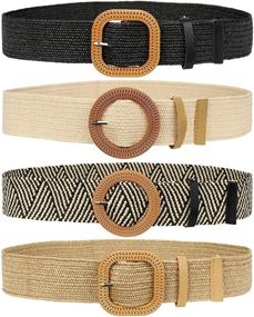 img 4 attached to 👗 Stylish Straw Woven Elastic Stretch Waist Belt Set for Women - Versatile Skinny Dress and Waist Dress Band Pack (4 Pieces)