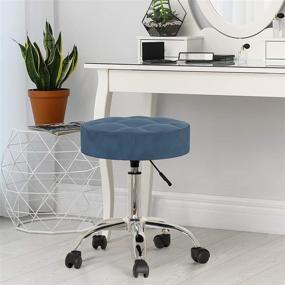 img 4 attached to Blue Velvet Hillsdale Nora Adjustable Backless Vanity/Office Stool with Casters - Enhanced SEO+