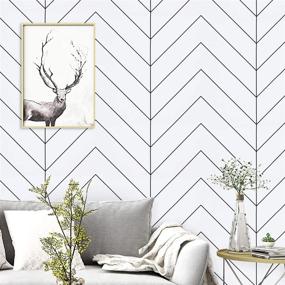 img 4 attached to 🏷️ Modern Geometric Removable Peel and Stick Wallpaper – Black and White Herringbone Design for Bedroom Walls – Self Adhesive Contact Paper – Waterproof Vinyl