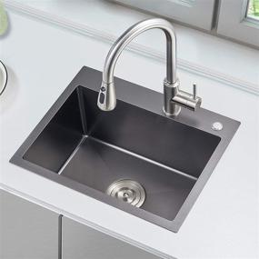 img 3 attached to 🚰 OUGOO 25 x 18" Drop-in Tight Radius Black Stainless Steel Topmount Single Bowl Kitchen Sink