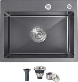 img 4 attached to 🚰 OUGOO 25 x 18" Drop-in Tight Radius Black Stainless Steel Topmount Single Bowl Kitchen Sink