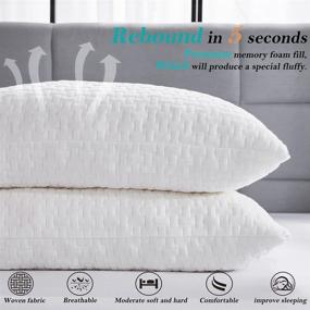 img 2 attached to 2 Pack Bioeartha Queen Size Memory Foam Cooling Pillows for Sleeping 🌙 - Washable & Removable Cover, Soft & Adjustable Pillow for Back and Side Sleepers