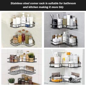 img 1 attached to 🚿 Premium Corner Shower Caddy, 2 Pack Rustproof Hanging Shelf with Adhesive Hooks - Convenient Bathroom, Toilet, Kitchen Organizer with Soap Holder Rack (Black)