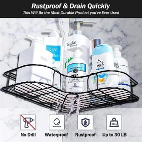 img 2 attached to 🚿 Premium Corner Shower Caddy, 2 Pack Rustproof Hanging Shelf with Adhesive Hooks - Convenient Bathroom, Toilet, Kitchen Organizer with Soap Holder Rack (Black)