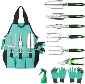 img 4 attached to Ultimate Gardening Tools Set: 10 Pcs Heavy Duty Aluminum Hand Tool Set with Gloves, Trowel, and Organizer Tote Bag - Perfect Planting Tools & Gardening Gifts for Men and Women