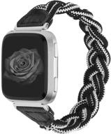 🔥 wearlizer cute elastic braided bands for fitbit versa 2/versa/versa lite - black/white, xs: stylish wristband strap for women, stretchy loop bracelet accessories for fitbit versa 2 smart watch logo
