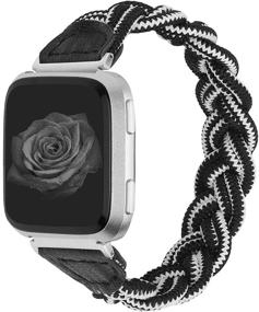 img 4 attached to 🔥 Wearlizer Cute Elastic Braided Bands for Fitbit Versa 2/Versa/Versa Lite - Black/White, XS: Stylish Wristband Strap for Women, Stretchy Loop Bracelet Accessories for Fitbit Versa 2 Smart Watch