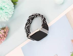 img 1 attached to 🔥 Wearlizer Cute Elastic Braided Bands for Fitbit Versa 2/Versa/Versa Lite - Black/White, XS: Stylish Wristband Strap for Women, Stretchy Loop Bracelet Accessories for Fitbit Versa 2 Smart Watch