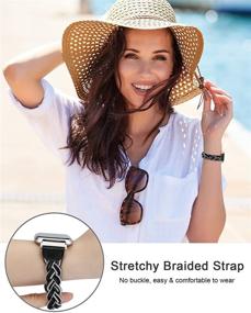 img 2 attached to 🔥 Wearlizer Cute Elastic Braided Bands for Fitbit Versa 2/Versa/Versa Lite - Black/White, XS: Stylish Wristband Strap for Women, Stretchy Loop Bracelet Accessories for Fitbit Versa 2 Smart Watch