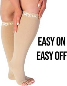 img 3 attached to 🧦 Zeta Socks Open Toe XXL 24 Inch Wide Calf Plus Size Compression: The Ultimate Solution for Fatigue, Pain, and Leg Swelling - Effective Gradient Support for Soothing Comfort, Preventing Edema, DVT, and Swelling - Nude (1 Pair)