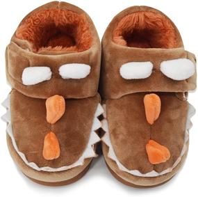 img 3 attached to COSANKIM Baby Toddler Boys Girls Non-Skid Fuzzy Cartoon Dinosaur House Slipper Shoes for Indoor Bedroom