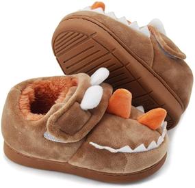 img 1 attached to COSANKIM Baby Toddler Boys Girls Non-Skid Fuzzy Cartoon Dinosaur House Slipper Shoes for Indoor Bedroom