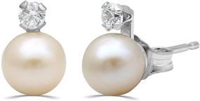 img 3 attached to Jewelili Sterling Silver Pearl and Cubic Zirconia Stud Earrings - Elegant Round Design