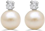 jewelili sterling silver pearl and cubic zirconia stud earrings - elegant round design logo