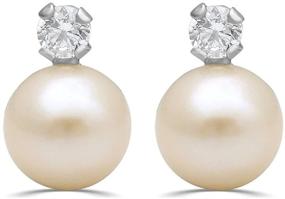 img 4 attached to Jewelili Sterling Silver Pearl and Cubic Zirconia Stud Earrings - Elegant Round Design