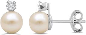 img 2 attached to Jewelili Sterling Silver Pearl and Cubic Zirconia Stud Earrings - Elegant Round Design