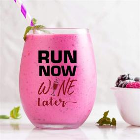 img 1 attached to 15oz Stemless Wine Glass with Funny Sayings - Run Now 🍷 Wine Later by Momstir: Unique Novelty for Runners, Athletes, and Wine Lovers