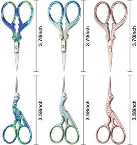 img 3 attached to 🧵 6-Piece Stork Scissors Set: Crane Design Sewing Scissors with Stainless Steel Tip, Dressmaker Shears, DIY Tools for Embroidery, Craft, Needle Work, Artwork - 3.7 Inch (Yellow Mix Blue, Floral, Antique Silver)