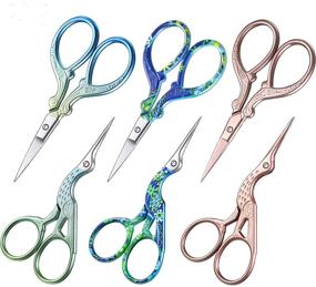 img 4 attached to 🧵 6-Piece Stork Scissors Set: Crane Design Sewing Scissors with Stainless Steel Tip, Dressmaker Shears, DIY Tools for Embroidery, Craft, Needle Work, Artwork - 3.7 Inch (Yellow Mix Blue, Floral, Antique Silver)