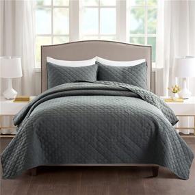 img 4 attached to 🛏️ Ponvunory Dark Grey Quilt Set for Queen/Full Bed - Soft Lightweight Microfiber Diamond Pattern Bedspreads &amp; Coverlets - 3 Pieces (Includes 1 Quilt, 2 Shams)
