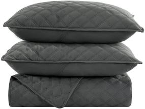 img 1 attached to 🛏️ Ponvunory Dark Grey Quilt Set for Queen/Full Bed - Soft Lightweight Microfiber Diamond Pattern Bedspreads &amp; Coverlets - 3 Pieces (Includes 1 Quilt, 2 Shams)