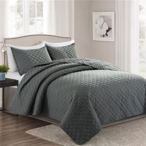 img 3 attached to 🛏️ Ponvunory Dark Grey Quilt Set for Queen/Full Bed - Soft Lightweight Microfiber Diamond Pattern Bedspreads &amp; Coverlets - 3 Pieces (Includes 1 Quilt, 2 Shams)