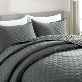 img 2 attached to 🛏️ Ponvunory Dark Grey Quilt Set for Queen/Full Bed - Soft Lightweight Microfiber Diamond Pattern Bedspreads &amp; Coverlets - 3 Pieces (Includes 1 Quilt, 2 Shams)