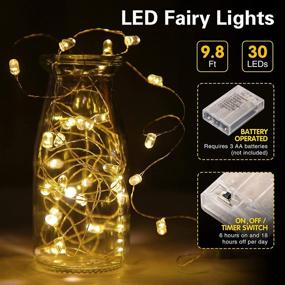 img 3 attached to 10ft 30 LEDs Battery Operated Copper Wire String Lights for Wedding, Bedroom, Party Decoration - Christmas Crystal String Lights (Warm White Light, Bulb Style)