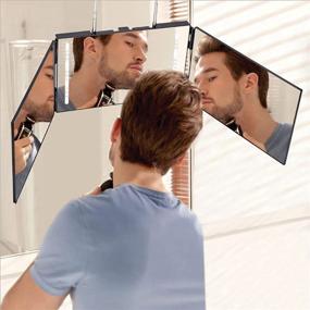 img 2 attached to 🪞 Portable Travel DIY Barber Mirror - Rechargeable 3 Way Mirror with Adjustable Telescoping Hooks, Lighted Makeup Mirror, Real Glass Trifold Mirror for Self Hair Cutting & Styling- 360° True Mirror